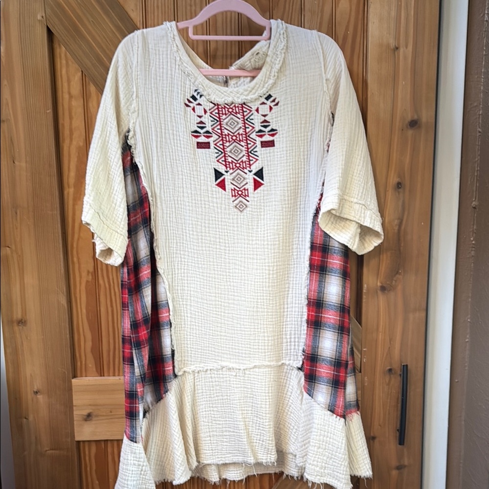 POL Cream and Red Plaid Dress